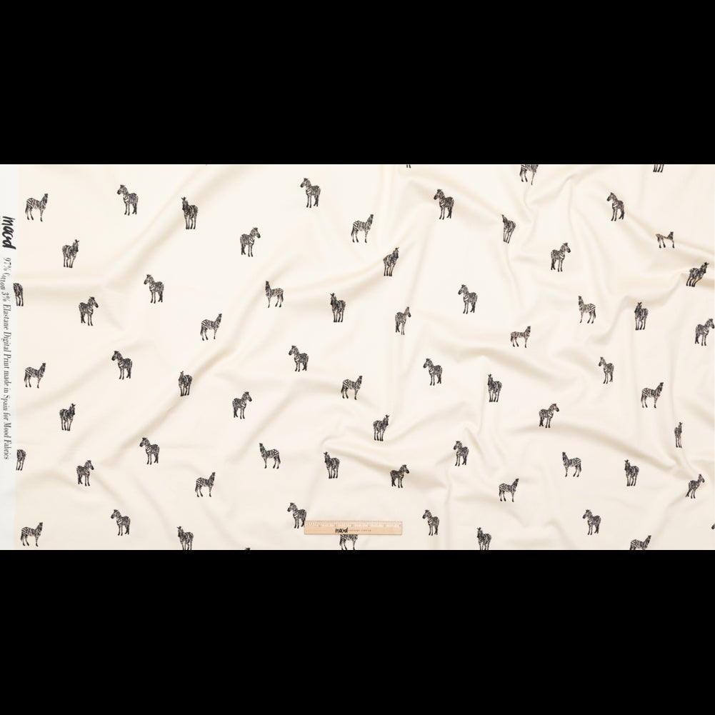 Stretch Cotton Sateen - White Zebras - Passing Interest Print - Mood Exclusive Kenko Collection - Full