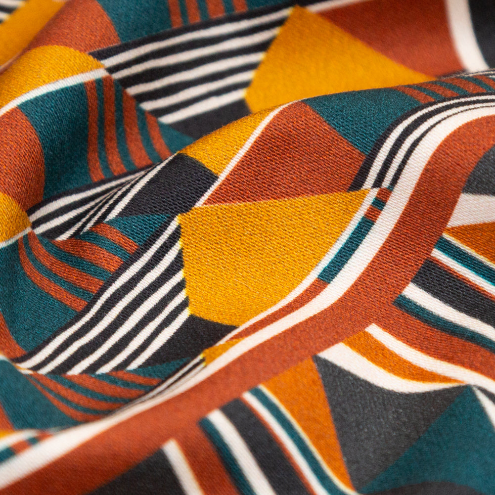 Stretch Cotton Sateen - Floral and Geometric Patchwork - Idle Hours Print - Mood Exclusive Kenko Collection - Detail