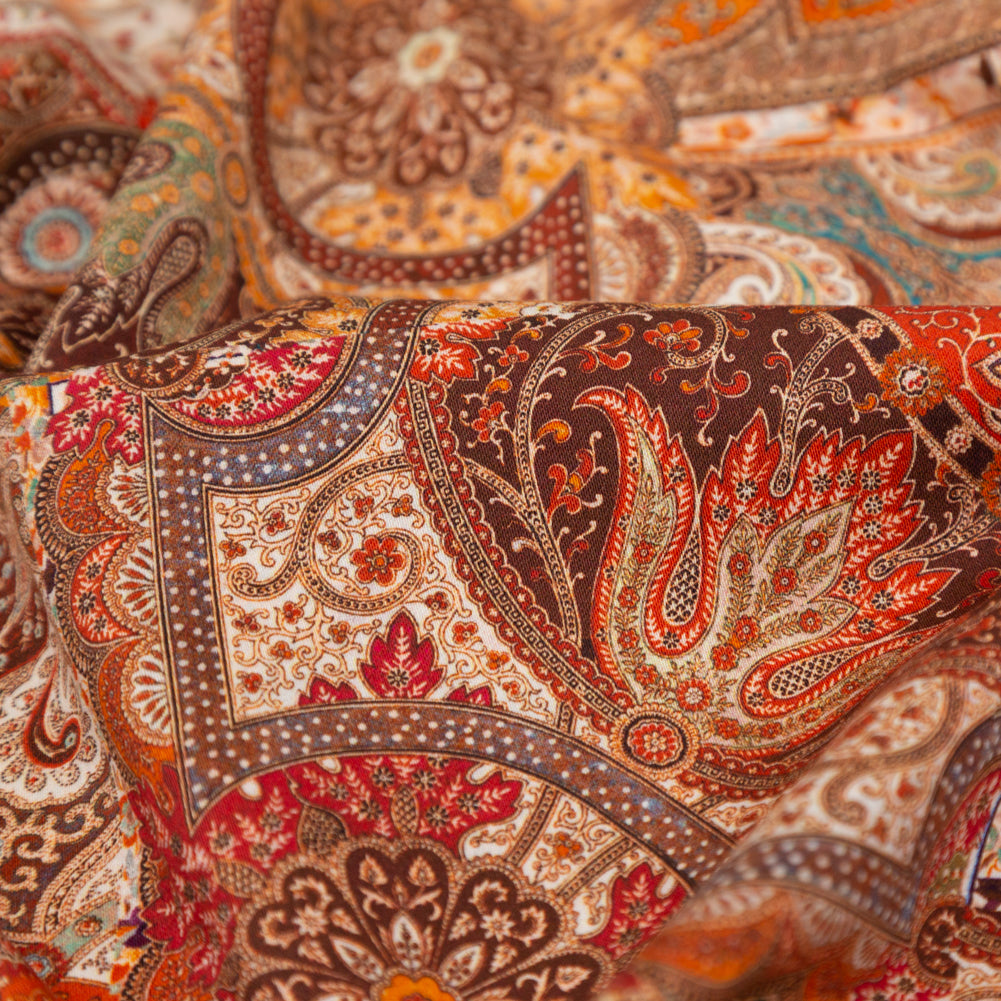 Stretch Cotton Sateen - Orange Patchwork - Gemlike Assemblage Print - Mood Exclusive Kenko Collection - Detail