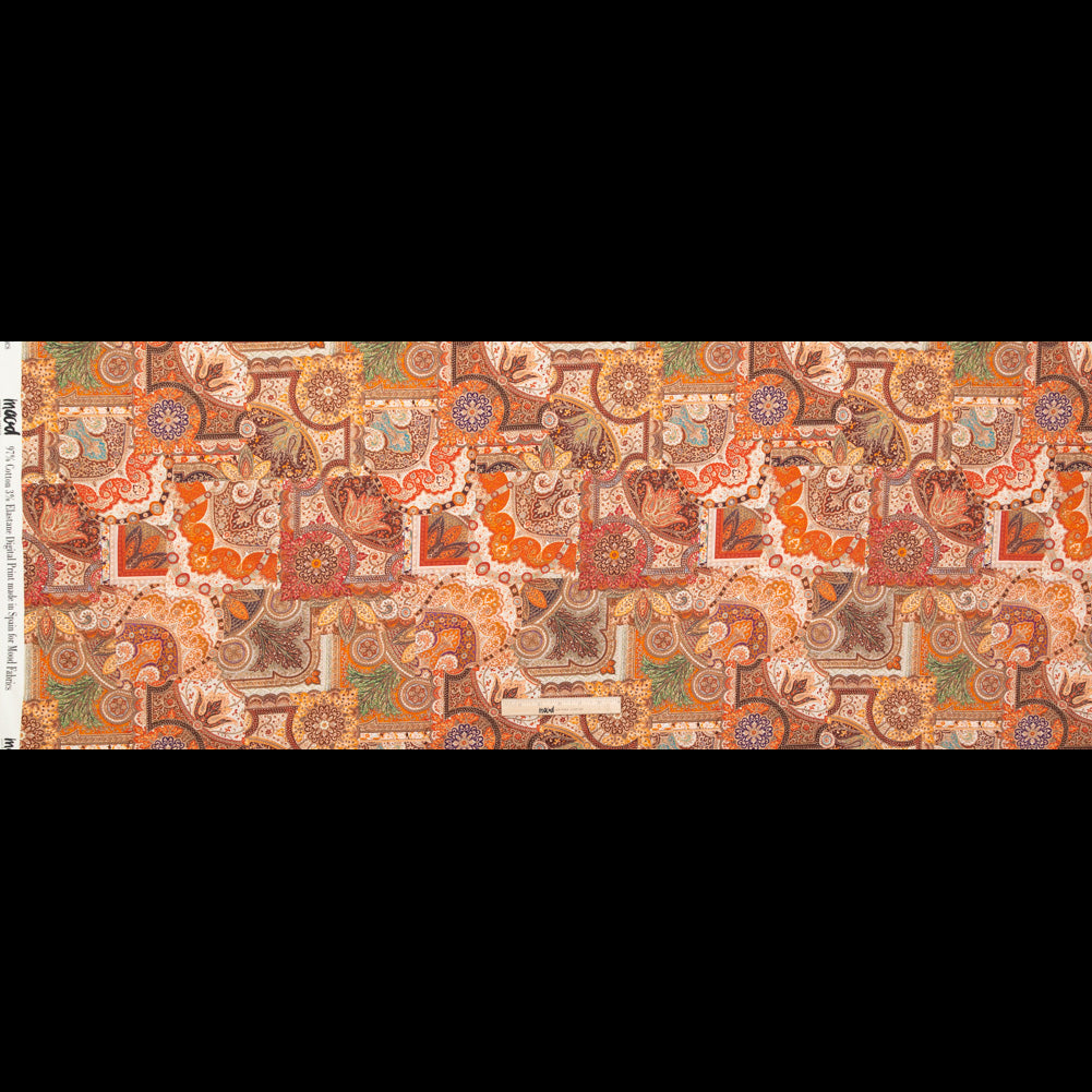 Stretch Cotton Sateen - Orange Patchwork - Gemlike Assemblage Print - Mood Exclusive Kenko Collection - Full