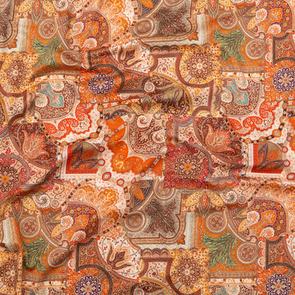 Stretch Cotton Sateen - Orange Patchwork - Gemlike Assemblage Print - Mood Exclusive Kenko Collection