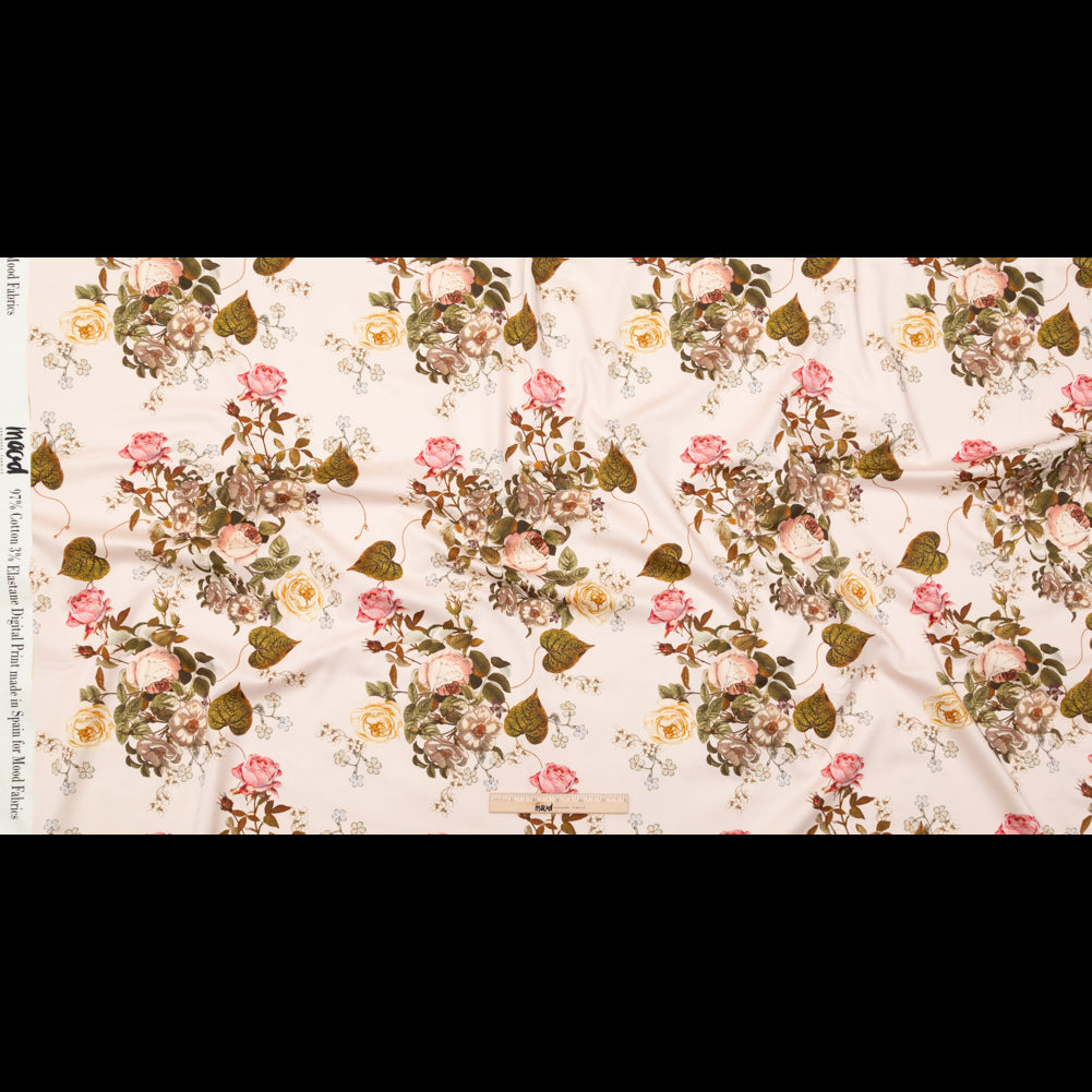 Stretch Cotton Sateen - Silver Peony Floral - Blossoms of the Heart Print - Mood Exclusive Kenko Collection - Full