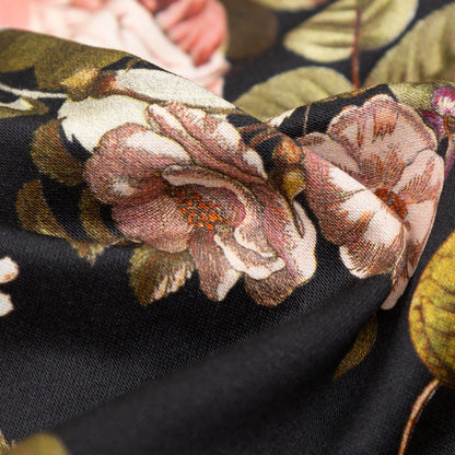 Stretch Cotton Sateen - Black Floral - Blossoms of the Heart Print - Mood Exclusive Kenko Collection