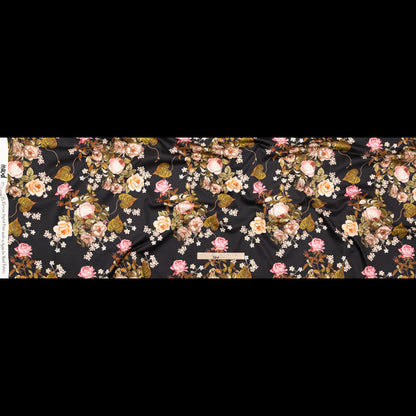 Stretch Cotton Sateen - Black Floral - Blossoms of the Heart Print - Mood Exclusive Kenko Collection