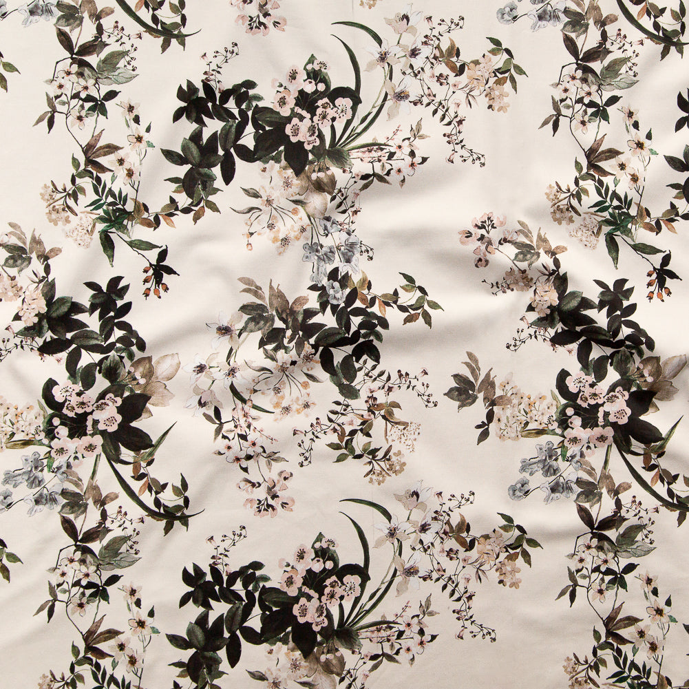 Stretch Cotton Sateen - Antique White Floral - Aesthetic Matters Print - Mood Exclusive Kenko Collection