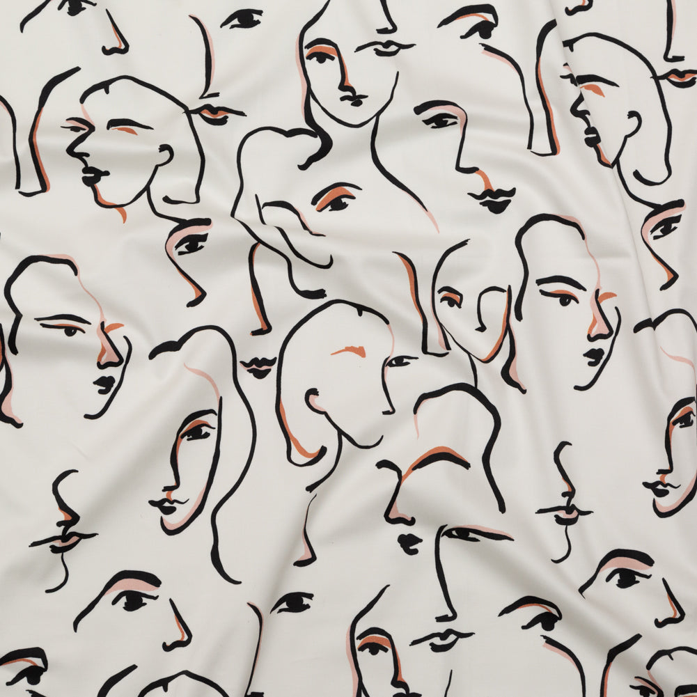 Stretch Cotton Sateen - Illustrative Faces - Abstract Concepts Print - Mood Exclusive Kenko Collection Detail