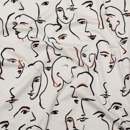 Stretch Cotton Sateen - Illustrative Faces - Abstract Concepts Print - Mood Exclusive Kenko Collection Detail