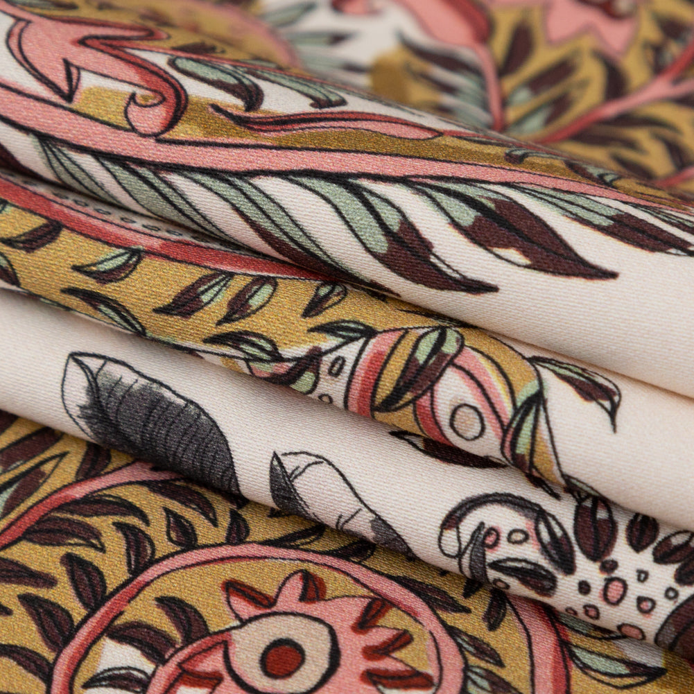 Stretch Cotton Sateen - Cream Pink Paisleys - Leaving Footmarks Print - Mood Exclusive Kenko Collection - Folded