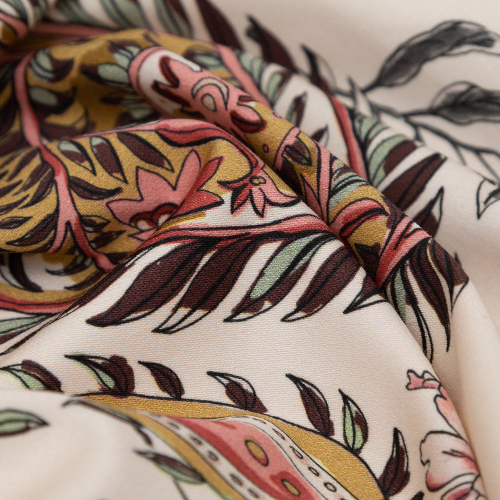 Stretch Cotton Sateen - Cream Pink Paisleys - Leaving Footmarks Print - Mood Exclusive Kenko Collection - Detail