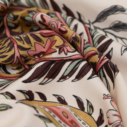 Stretch Cotton Sateen - Cream Pink Paisleys - Leaving Footmarks Print - Mood Exclusive Kenko Collection