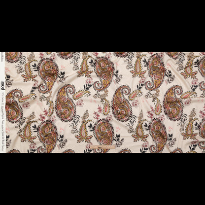 Stretch Cotton Sateen - Cream Pink Paisleys - Leaving Footmarks Print - Mood Exclusive Kenko Collection