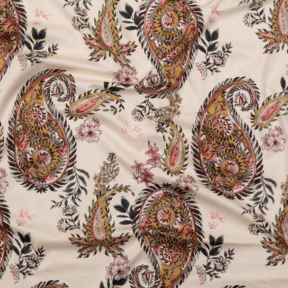 Stretch Cotton Sateen - Cream Pink Paisleys - Leaving Footmarks Print - Mood Exclusive Kenko Collection
