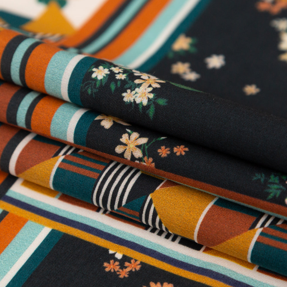 Cotton Voile - Floral and Geometric Patchwork - Idle Hours Print - Mood Exclusive Kenko Collection - Folded