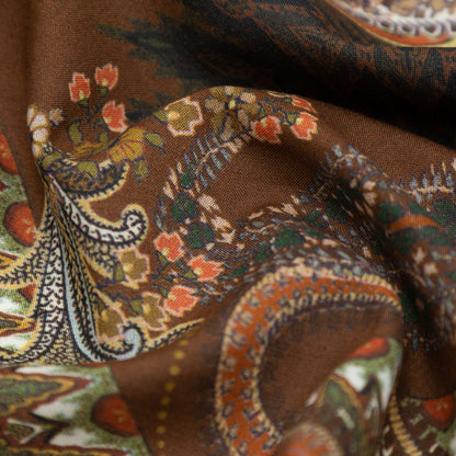 Cotton Voile - Orange and Brown Paisley over Patchwork - Lost in Thought Print - Mood Exclusive Kenko Collection