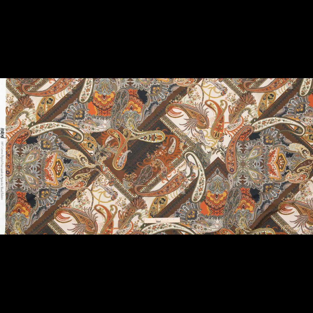 Cotton Voile - Orange and Brown Paisley over Patchwork - Lost in Thought Print - Mood Exclusive Kenko Collection - Full