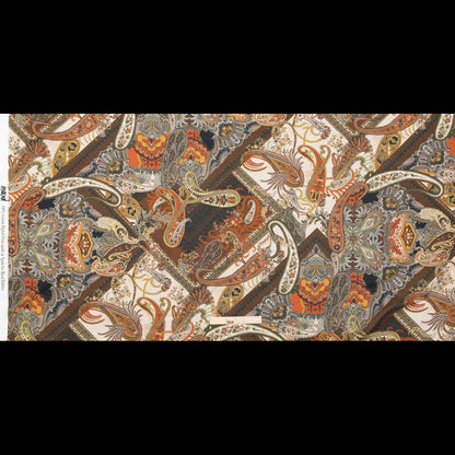 Cotton Voile - Orange and Brown Paisley over Patchwork - Lost in Thought Print - Mood Exclusive Kenko Collection