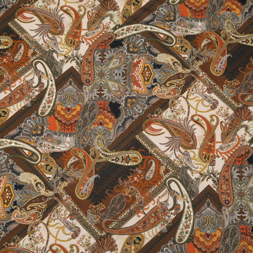 Cotton Voile - Orange and Brown Paisley over Patchwork - Lost in Thought Print - Mood Exclusive Kenko Collection
