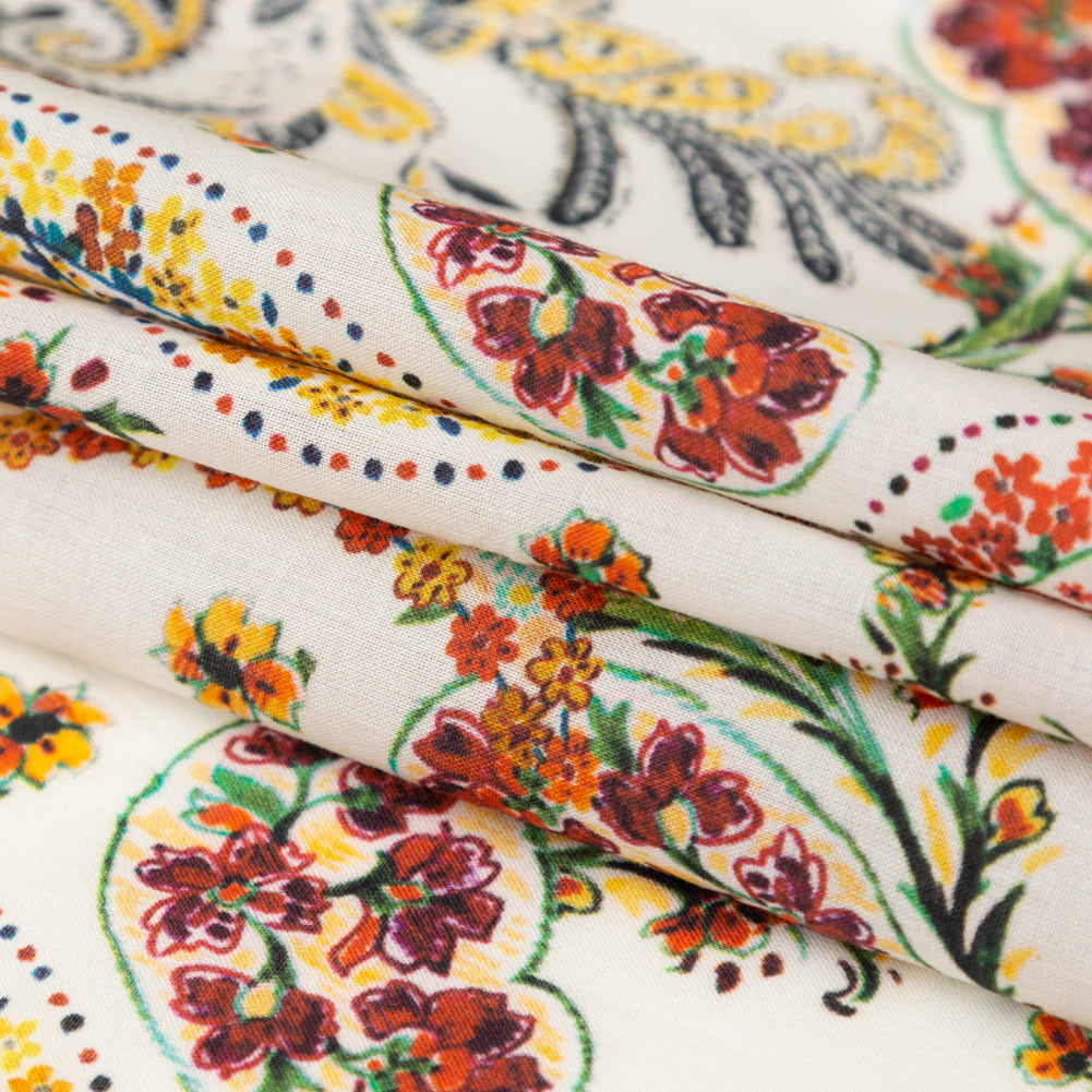Cotton Voile - White and Red Paisley - Thought Impressions Print - Mood Exclusive Kenko Collection - Folded