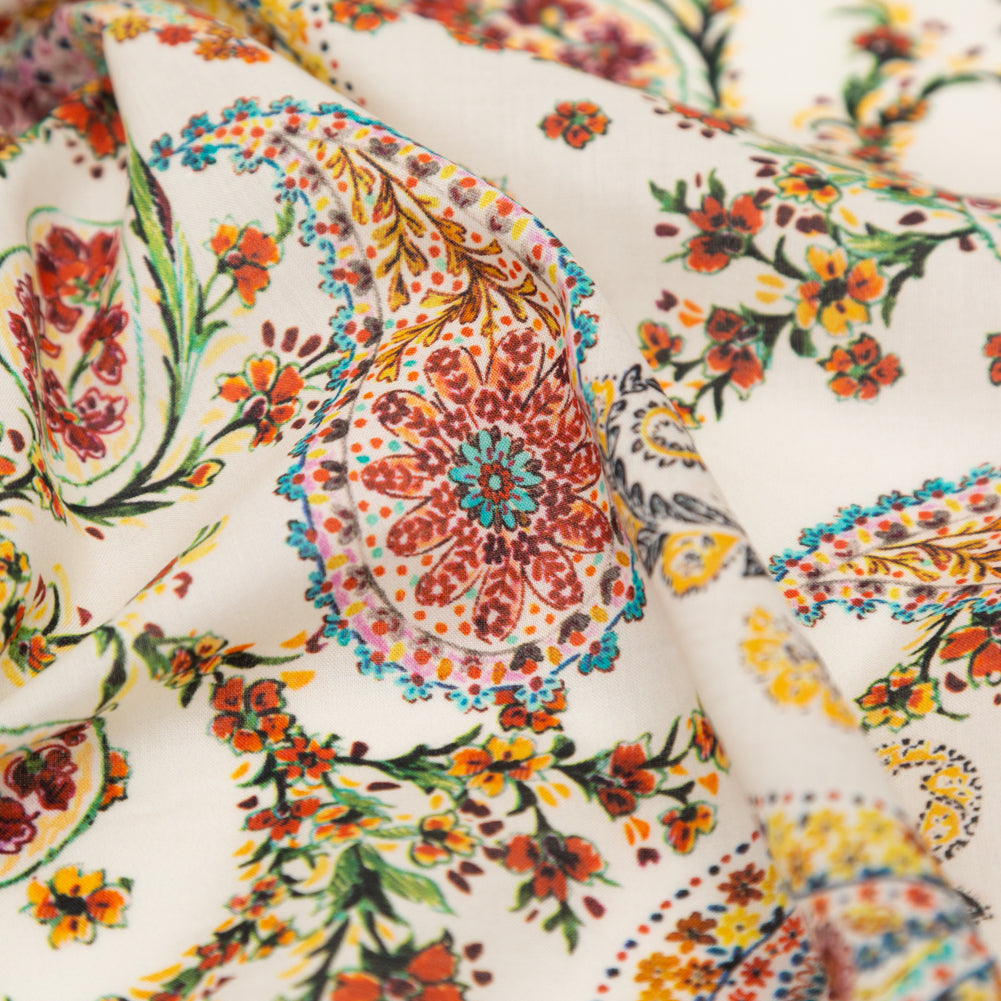 Cotton Voile - White and Red Paisley - Thought Impressions Print - Mood Exclusive Kenko Collection - Detail