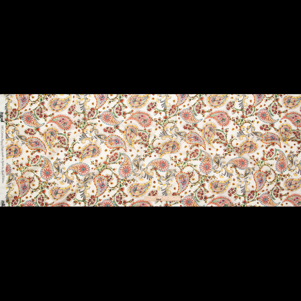 Cotton Voile - White and Red Paisley - Thought Impressions Print - Mood Exclusive Kenko Collection - Full