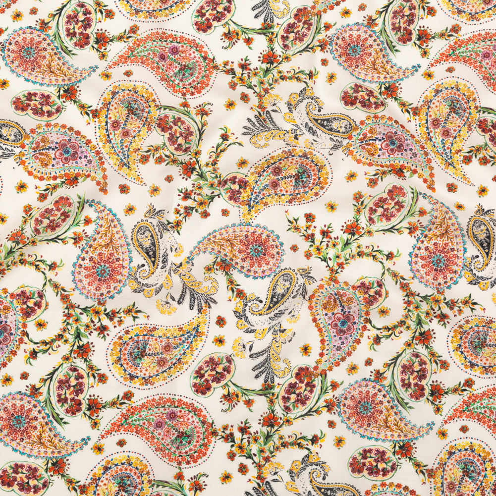 Cotton Voile - White and Red Paisley - Thought Impressions Print - Mood Exclusive Kenko Collection