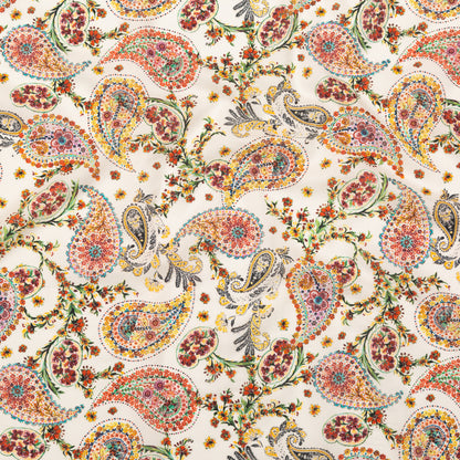 Cotton Voile - White and Red Paisley - Thought Impressions Print - Mood Exclusive Kenko Collection