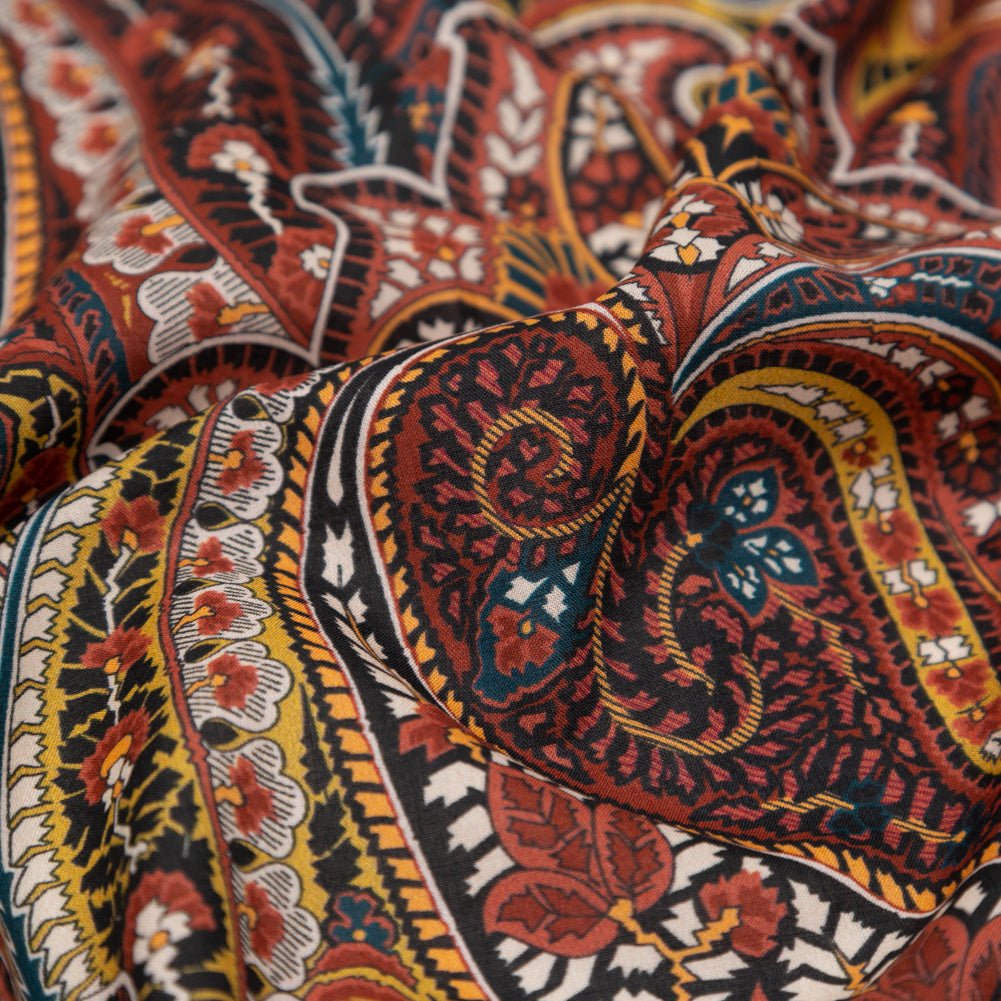 Cotton Voile - Brown and Red Paisley - Only By Luck Print - Mood Exclusive Kenko Collection - Detail