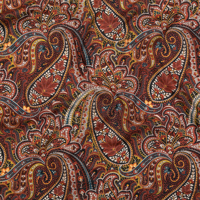 Cotton Voile - Brown and Red Paisley - Only By Luck Print - Mood Exclusive Kenko Collection