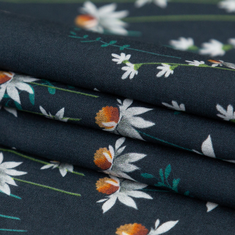Cotton Voile Panel - Black Beauty Daisy Flowers - Growing Distant Print - Mood Exclusive Kenko Collection - Folded