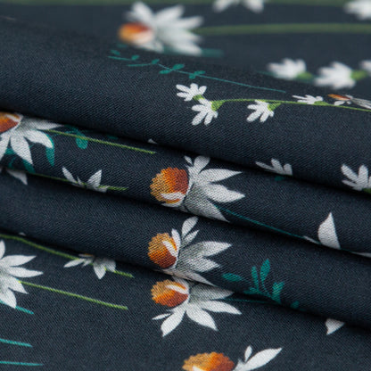 Cotton Voile Panel - Black Beauty Daisy Flowers - Growing Distant Print - Mood Exclusive Kenko Collection