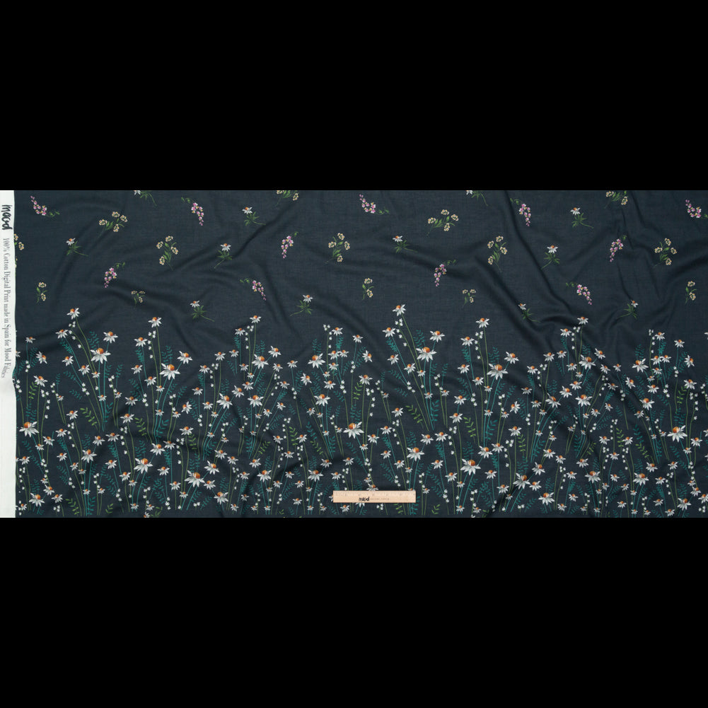 Cotton Voile Panel - Black Beauty Daisy Flowers - Growing Distant Print - Mood Exclusive Kenko Collection - Full