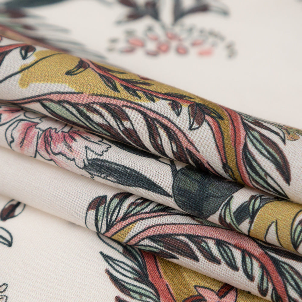 Cotton Voile - Cream Pink Paisleys - Leaving Footmarks Print - Mood Exclusive Kenko Collection - Folded