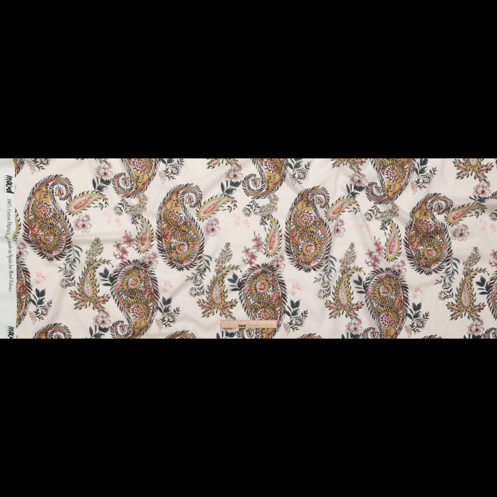 Cotton Voile - Cream Pink Paisleys - Leaving Footmarks Print - Mood Exclusive Kenko Collection - Full