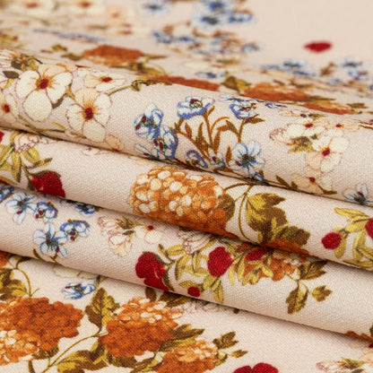 Stretch Polyester Crepe - White and Orange Floral - Passing Spirits Print - Mood Exclusive Crow Collection