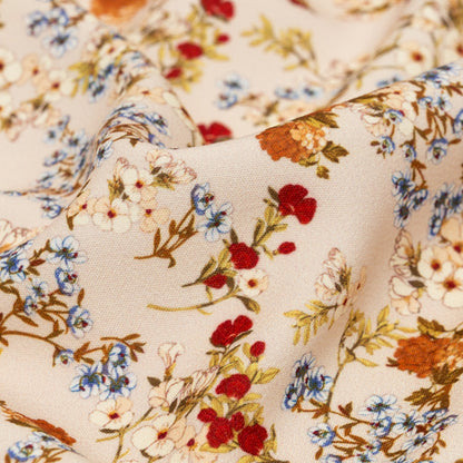 Stretch Polyester Crepe - White and Orange Floral - Passing Spirits Print - Mood Exclusive Crow Collection