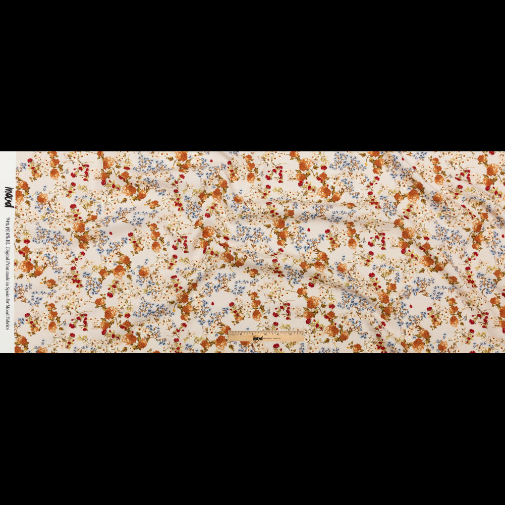 Stretch Polyester Crepe - White and Orange Floral - Passing Spirits Print - Mood Exclusive Crow Collection - Full