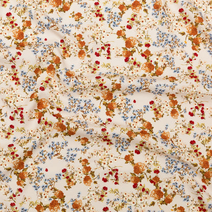 Stretch Polyester Crepe - White and Orange Floral - Passing Spirits Print - Mood Exclusive Crow Collection