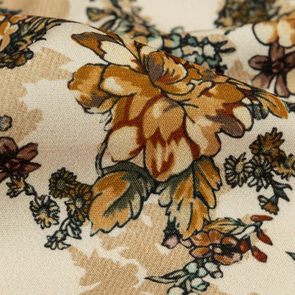 Stretch Polyester Crepe - Orange Flowers and Shadows - Spectral Lights Print - Mood Exclusive Crow Collection