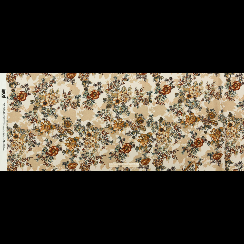 Stretch Polyester Crepe - Orange Flowers and Shadows - Spectral Lights Print - Mood Exclusive Crow Collection - Full