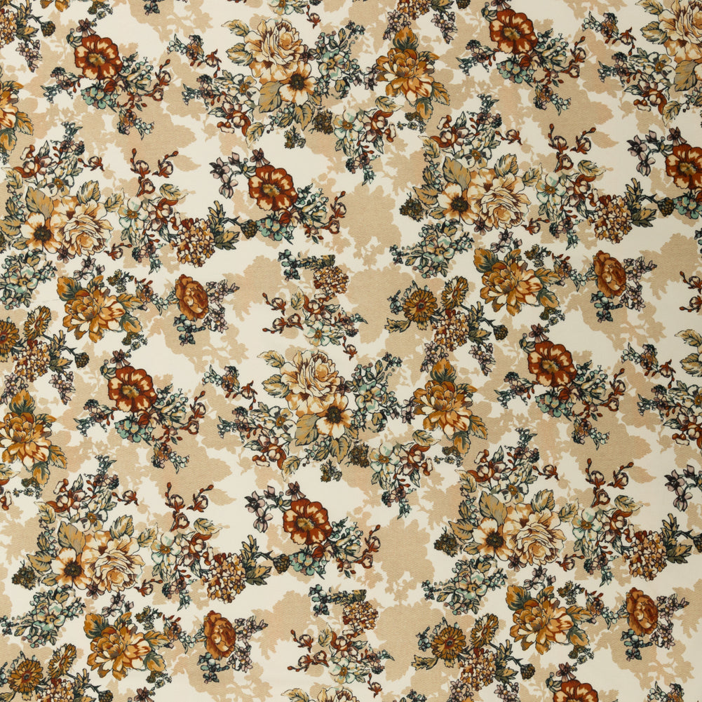 Stretch Polyester Crepe - Orange Flowers and Shadows - Spectral Lights Print - Mood Exclusive Crow Collection