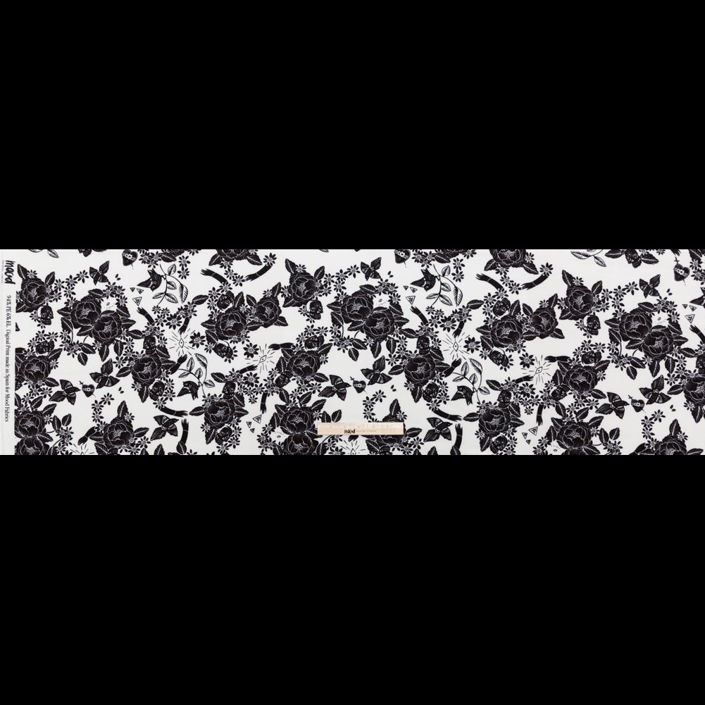 Stretch Polyester Crepe - White and Black Roses - Prophetic Dreams Print - Mood Exclusive Crow Collection - Full