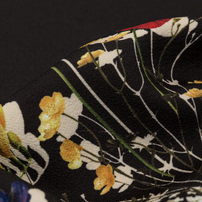 Stretch Polyester Crepe Panel - Black and Rainbow Floral - The Power of Will Print - Mood Exclusive Crow Collection