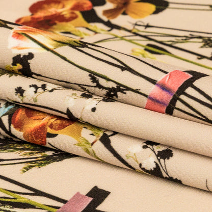 Stretch Polyester Crepe Panel - Cream and Rainbow Floral - The Power of Will Print - Mood Exclusive Crow Collection