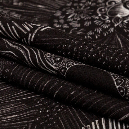 Stretch Polyester Crepe - Black Feathers - Miscellaneous Phenomena Print - Mood Exclusive Crow Collection