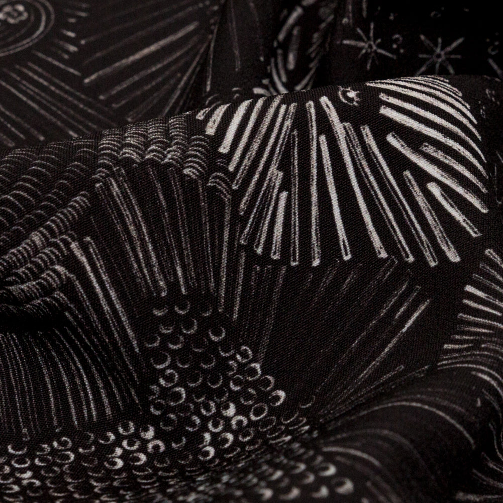 Stretch Polyester Crepe - Black Feathers - Miscellaneous Phenomena Print - Mood Exclusive Crow Collection - Detail