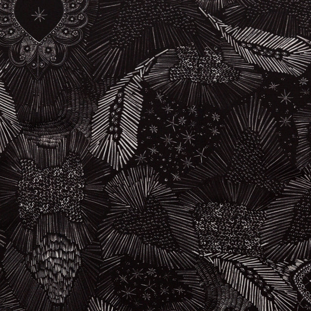 Stretch Polyester Crepe - Black Feathers - Miscellaneous Phenomena Print - Mood Exclusive Crow Collection