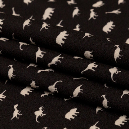 Stretch Polyester Crepe - Black and White Dinosaurs - Allegorical Dreams and Presentiments Print - Mood Exclusive Crow Collection