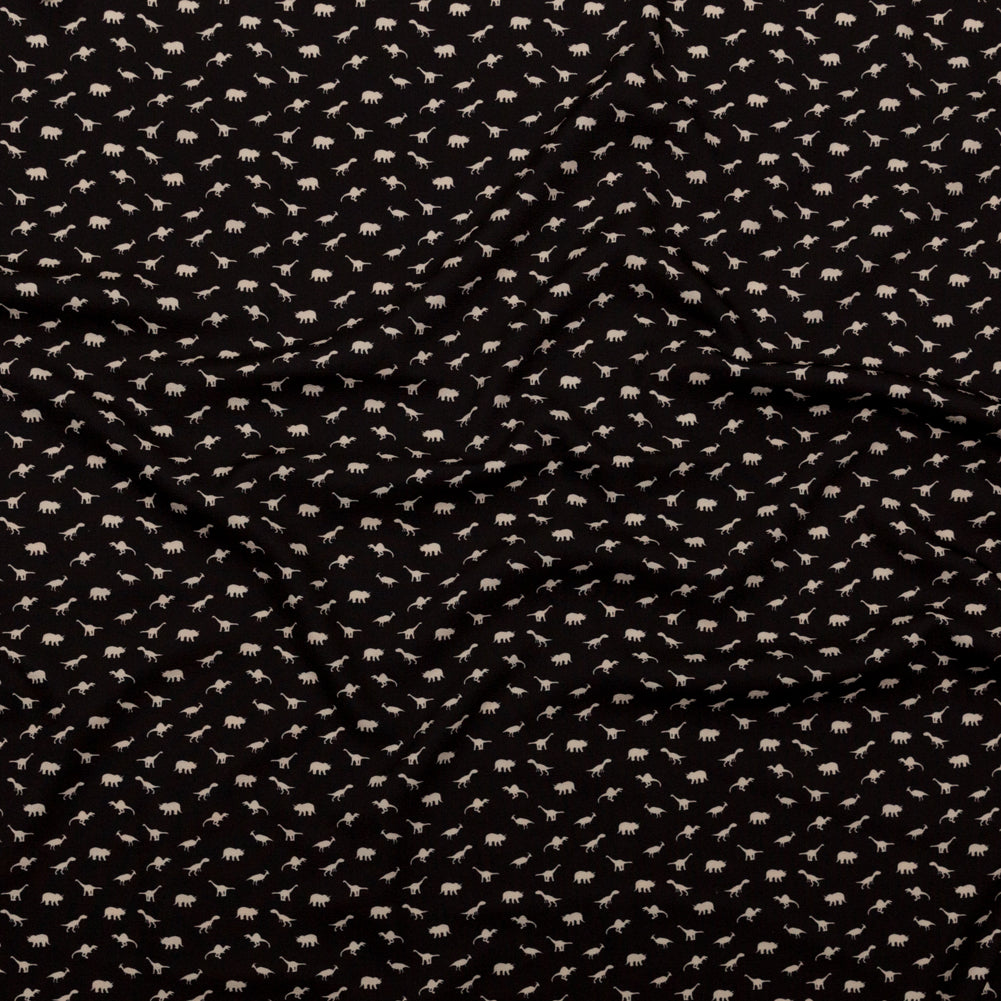 Stretch Polyester Crepe - Black and White Dinosaurs - Allegorical Dreams and Presentiments Print - Mood Exclusive Crow Collection