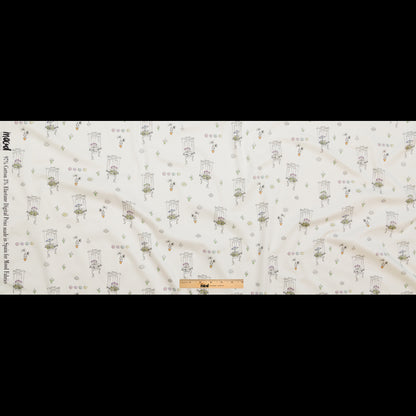 Stretch Cotton Sateen - White Skeleton Marionettes - My Friend's Story Print - Mood Exclusive Crow Collection