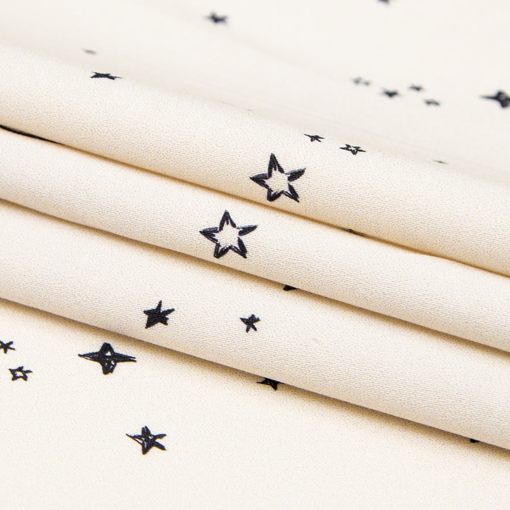 Stretch Cotton Sateen - White Stars and Moons - Garde Chasse Print - Mood Exclusive Crow Collection - Folded